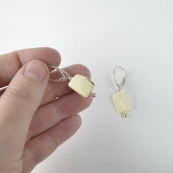 Medium long amber earrings white beads